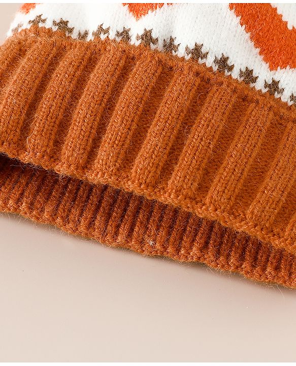 Babyhug Woollen Cap With Heart Design in Orange - Diameter 15.5 cm