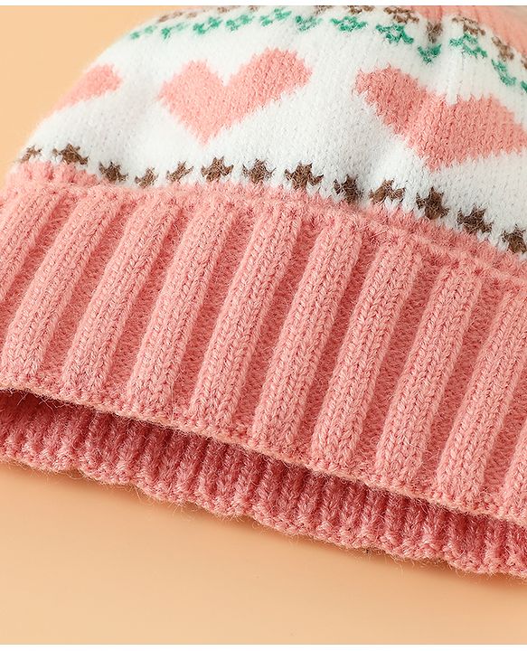 Babyhug Woollen Cap With Heart Design in Orange - Diameter 15.5 cm