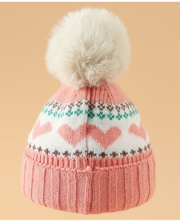 Babyhug Woollen Cap With Heart Design in Orange - Diameter 15.5 cm