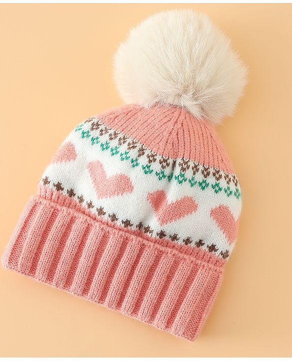 Babyhug Woollen Cap With Heart Design in Orange - Diameter 15.5 cm