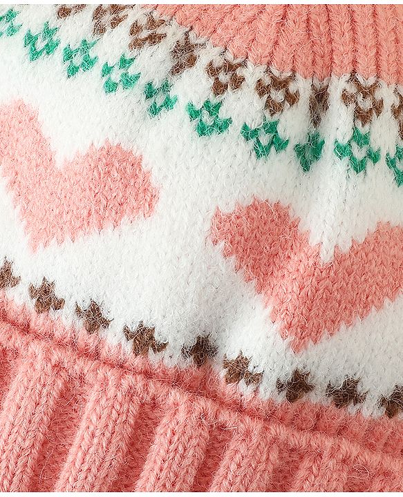 Babyhug Woollen Cap With Heart Design in Orange - Diameter 15.5 cm