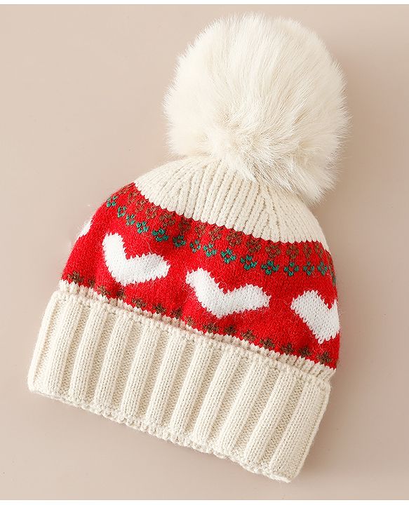 Babyhug Woollen Cap With Heart Design in Orange - Diameter 15.5 cm