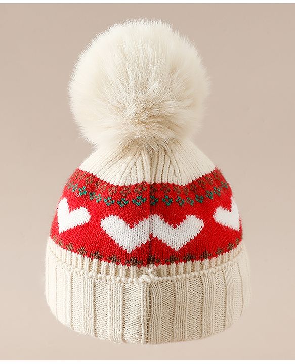Babyhug Woollen Cap With Heart Design in Orange - Diameter 15.5 cm