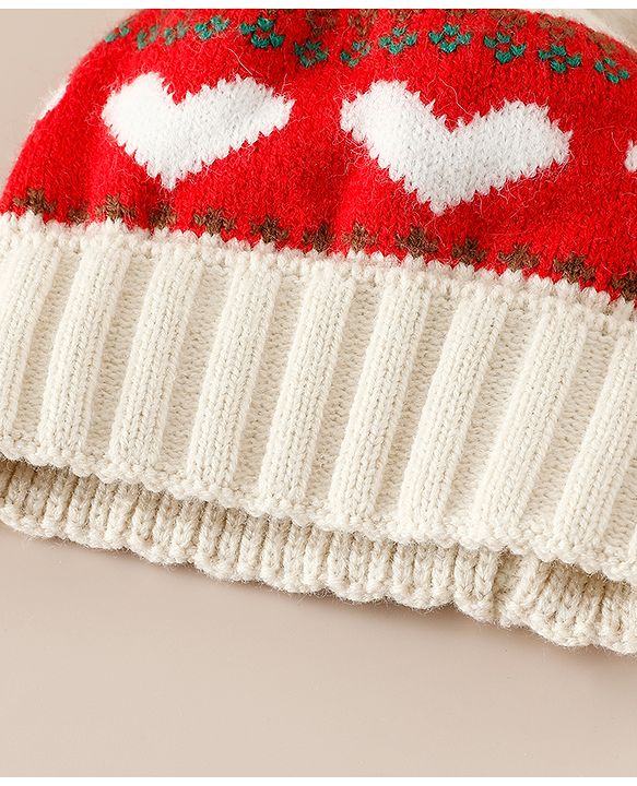 Babyhug Woollen Cap With Heart Design in Orange - Diameter 15.5 cm