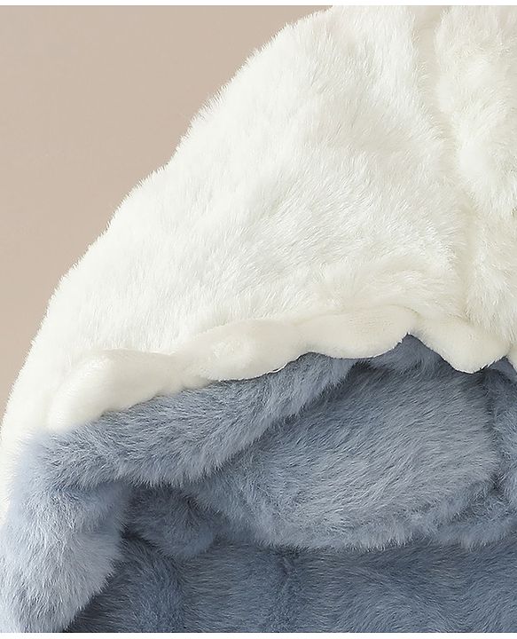 Babyhug Woollen Cap with Knot & Dino Applique in Blue - Diameter 33 cm