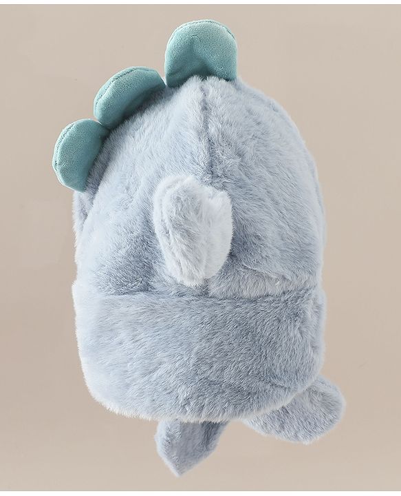 Babyhug Woollen Cap with Knot & Dino Applique in Blue - Diameter 33 cm