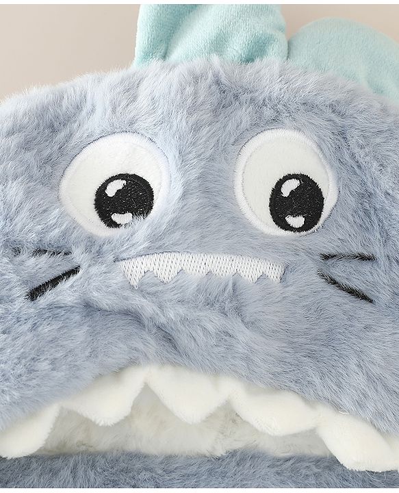 Babyhug Woollen Cap with Knot & Dino Applique in Blue - Diameter 33 cm