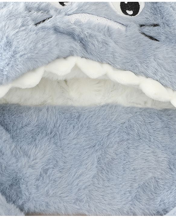 Babyhug Woollen Cap with Knot & Dino Applique in Blue - Diameter 33 cm
