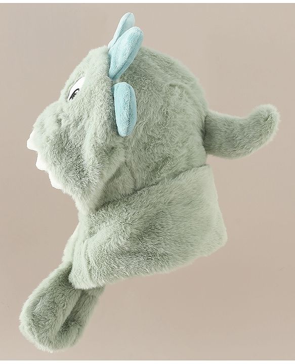 Babyhug Woollen Cap with Knot & Dino Applique in Blue - Diameter 33 cm