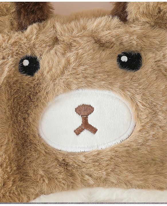 Babyhug Woollen Cap with Knot & Bear Applique in Brown - Diameter 33 cm