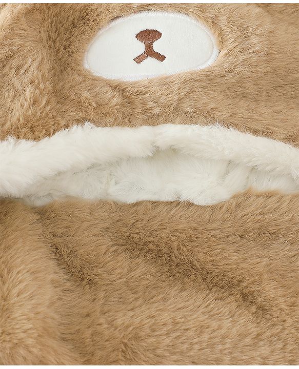 Babyhug Woollen Cap with Knot & Bear Applique in Brown - Diameter 33 cm