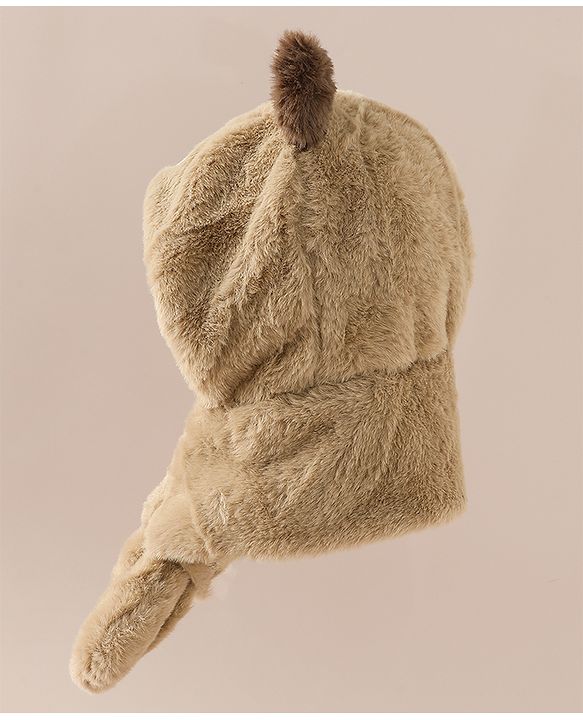 Babyhug Woollen Cap with Knot & Bear Applique in Brown - Diameter 33 cm