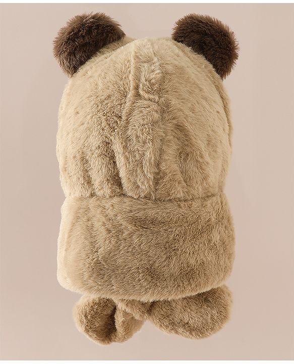 Babyhug Woollen Cap with Knot & Bear Applique in Brown - Diameter 33 cm
