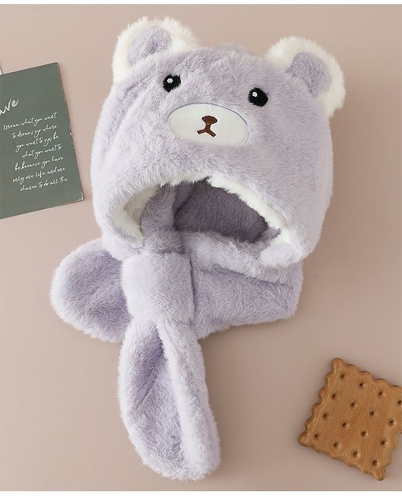 Babyhug Woollen Cap with Knot & Bear Applique in Brown - Diameter 33 cm