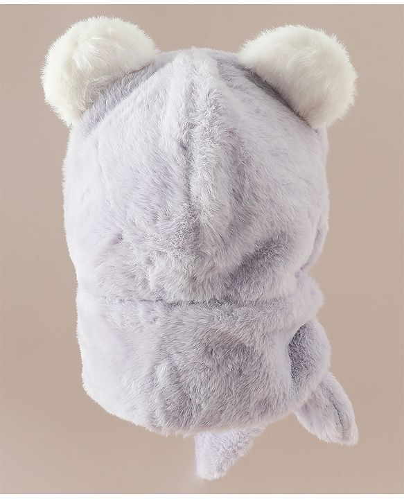 Babyhug Woollen Cap with Knot & Bear Applique in Brown - Diameter 33 cm