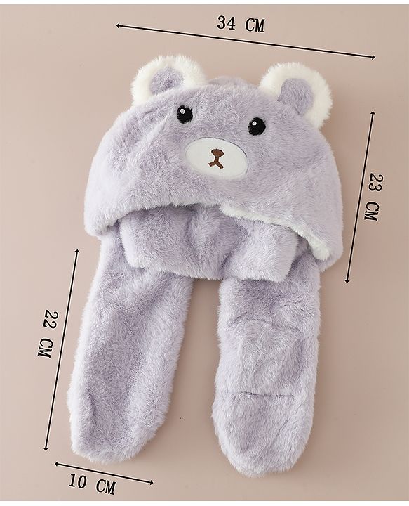 Babyhug Woollen Cap with Knot & Bear Applique in Brown - Diameter 33 cm