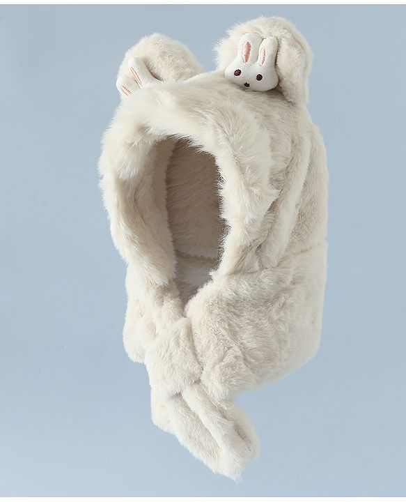 Babyhug Woollen Cap with Bunny Ear & Knot Beige - Diameter 37.5 cm