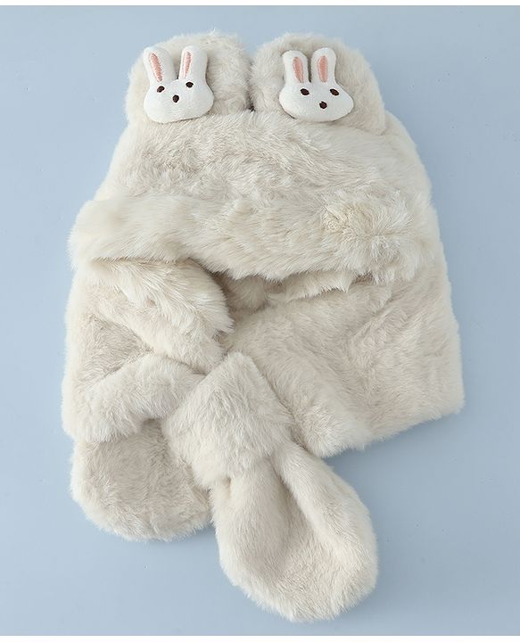Babyhug Woollen Cap with Bunny Ear & Knot Beige - Diameter 37.5 cm