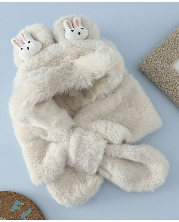 Babyhug Woollen Cap with Bunny Ear & Knot Beige - Diameter 37.5 cm
