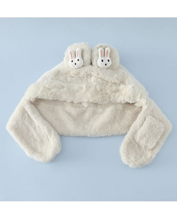 Babyhug Woollen Cap with Bunny Ear & Knot Beige - Diameter 37.5 cm