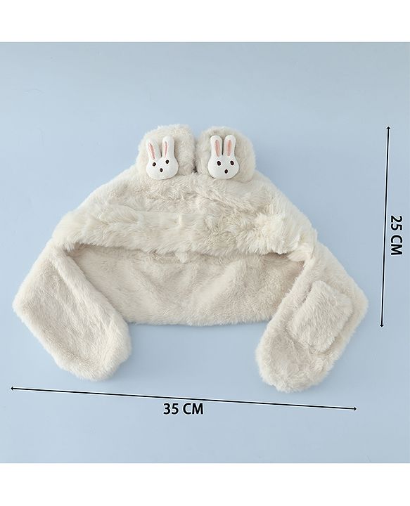 Babyhug Woollen Cap with Bunny Ear & Knot Beige - Diameter 37.5 cm