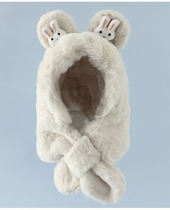 Babyhug Woollen Cap with Bunny Ear & Knot Beige - Diameter 37.5 cm