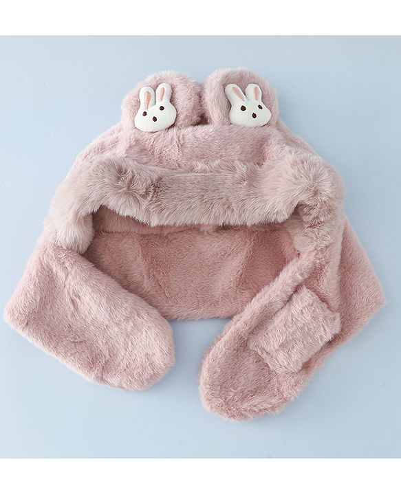 Babyhug Woollen Cap with Bunny Ear & Knot Beige - Diameter 37.5 cm
