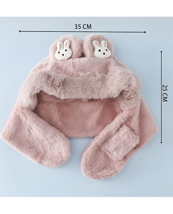 Babyhug Woollen Cap with Bunny Ear & Knot Beige - Diameter 37.5 cm