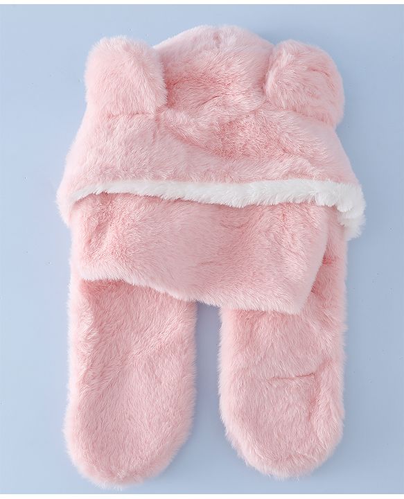 Babyhug Woollen Cap with Bear Ear & Knot Pink - Diameter 33 cm