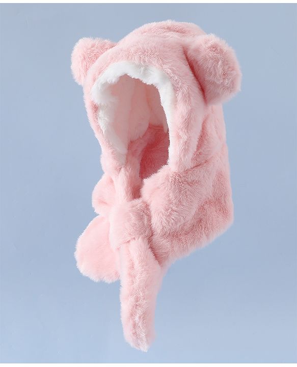 Babyhug Woollen Cap with Bear Ear & Knot Pink - Diameter 33 cm