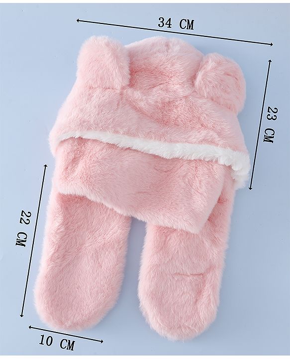Babyhug Woollen Cap with Bear Ear & Knot Pink - Diameter 33 cm