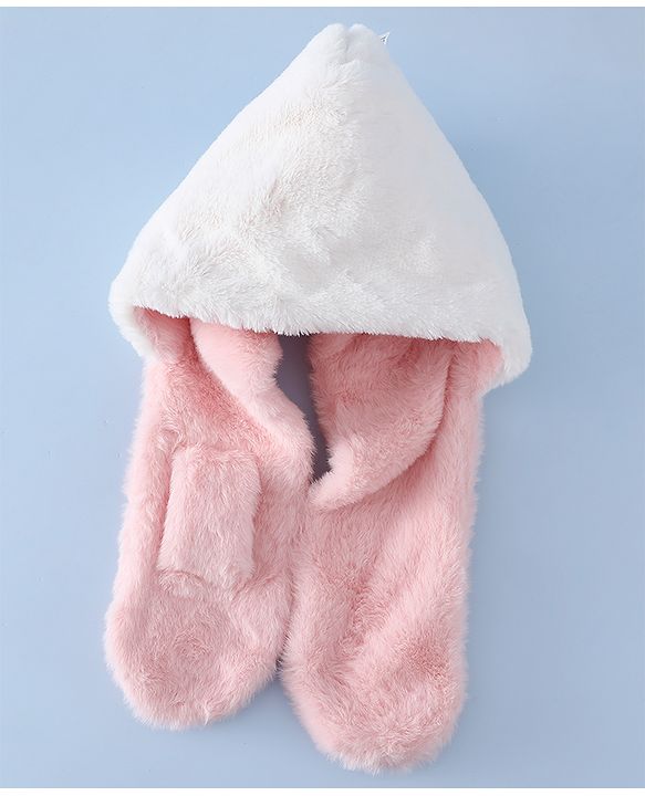 Babyhug Woollen Cap with Bear Ear & Knot Pink - Diameter 33 cm