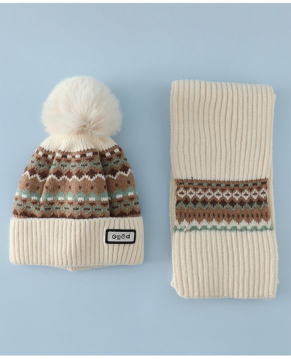 Pine Kids Woollen Cap & Muffler White Diameter of cap - 19 cm