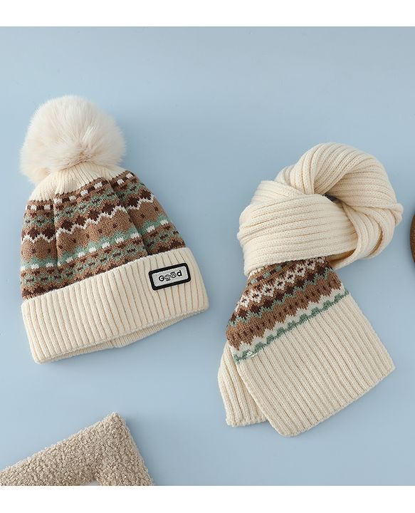 Pine Kids Woollen Cap & Muffler White Diameter of cap - 19 cm
