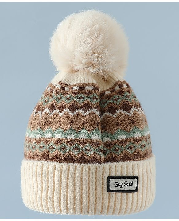 Pine Kids Woollen Cap & Muffler White Diameter of cap - 19 cm
