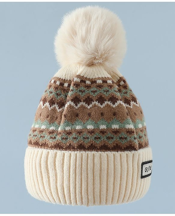 Pine Kids Woollen Cap & Muffler White Diameter of cap - 19 cm