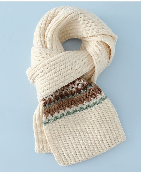 Pine Kids Woollen Cap & Muffler White Diameter of cap - 19 cm