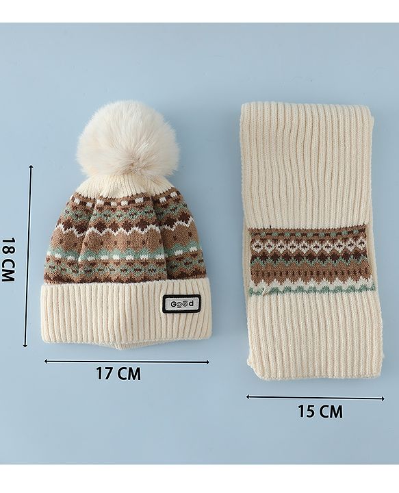 Pine Kids Woollen Cap & Muffler White Diameter of cap - 19 cm