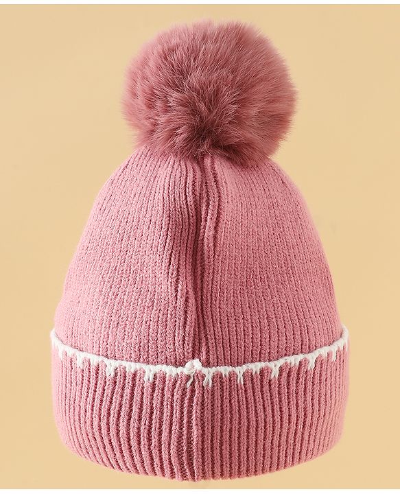 Pine Kids Solid Woollen Cap & Muffler Pink-Diameter 19 cm