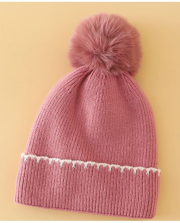 Pine Kids Solid Woollen Cap & Muffler Pink-Diameter 19 cm