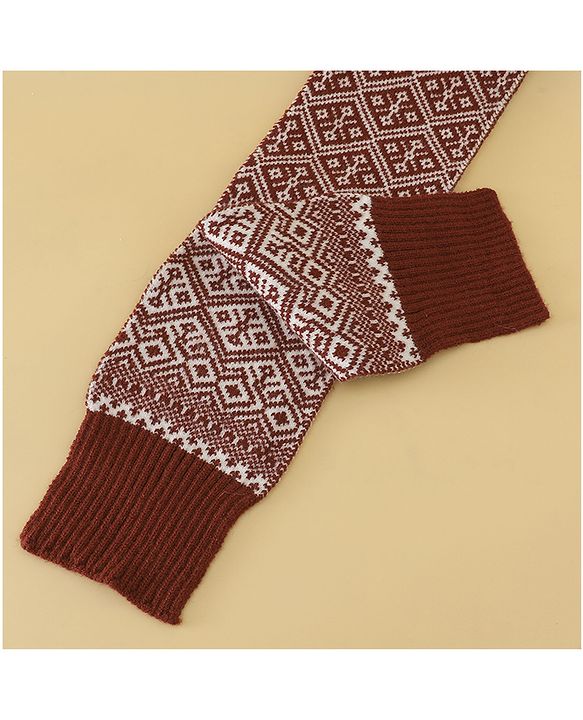 Pine Kids Woollen Cap Gloves & Muffler With Geometric Design in Brown- Diameter 18 cm