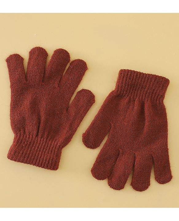 Pine Kids Woollen Cap Gloves & Muffler With Geometric Design in Brown- Diameter 18 cm
