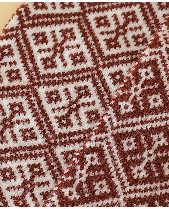 Pine Kids Woollen Cap Gloves & Muffler With Geometric Design in Brown- Diameter 18 cm