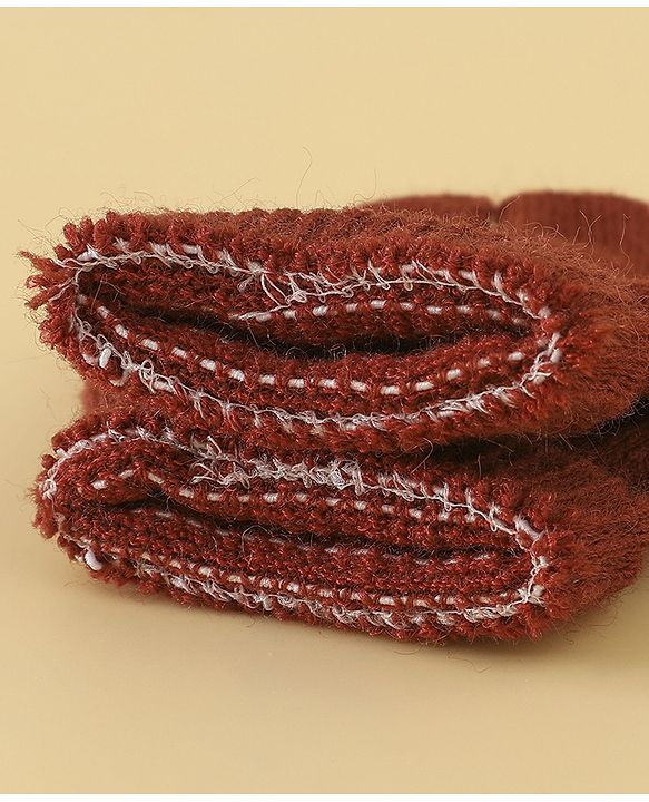 Pine Kids Woollen Cap Gloves & Muffler With Geometric Design in Brown- Diameter 18 cm