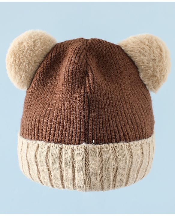 Babyhug Woollen Cap & Muffler Brown With Bear Applique in Brown - Diameter 18 cm