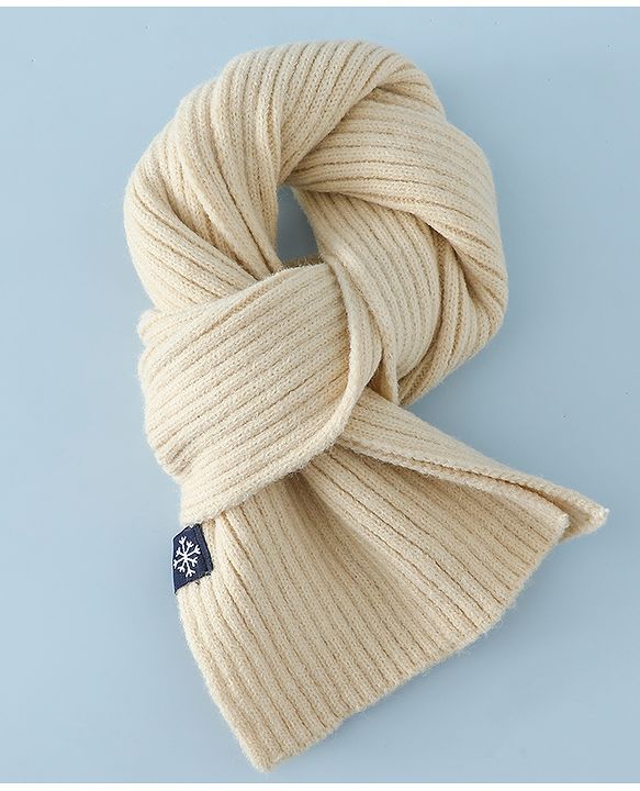 Babyhug Woollen Cap & Muffler With Dino Applique in White - Diameter 16.5 cm