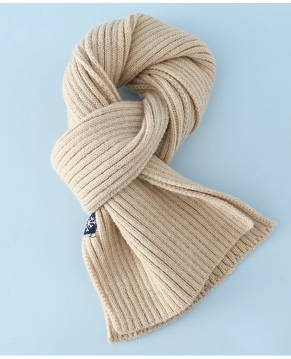 Babyhug Woollen Cap & Muffler With Dino Applique in White - Diameter 16.5 cm