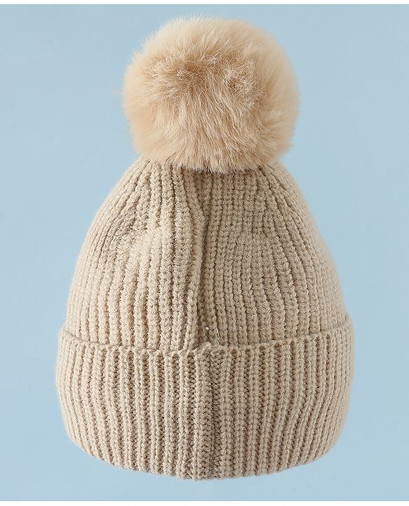 Babyhug Woollen Cap & Muffler With Dino Applique in White - Diameter 16.5 cm