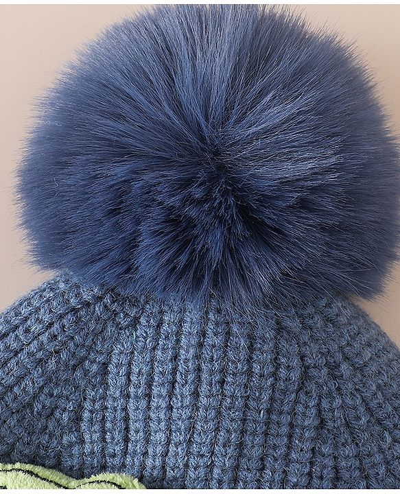 Babyhug Woollen Cap & Muffler With Dino Applique in White - Diameter 16.5 cm