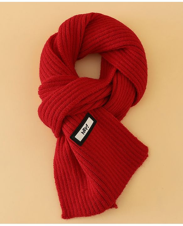 Babyhug Woollen Cap & Muffler With Bear Applique in Red -Diameter 17.5 cm